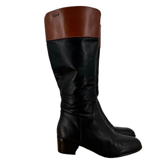 Valdini Womens Daelin Black Brown Leather Boots riding style Block Heel size 9 - Picture 1 of 16